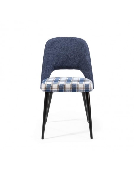 Silla de comedor en tejido de cuadros combinado MOCCIA, patas metálicas color negro.