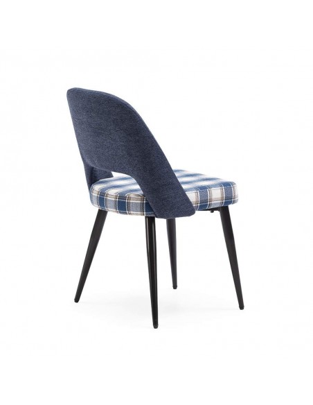 Cadeira de jantar MOCCIA em tecido de quadrados combinado, pernas em metal cor preto.