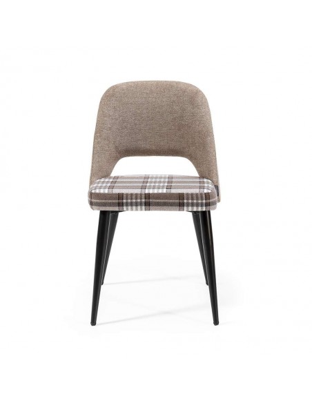 Silla de comedor en tejido de cuadros combinado MOCCIA, patas metálicas color negro.