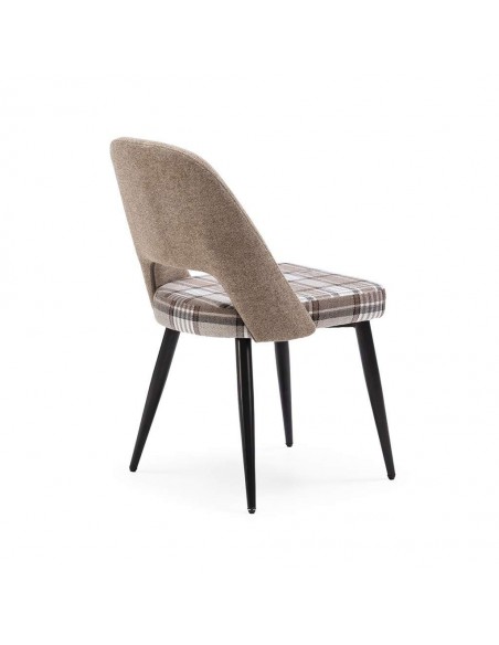 Silla de comedor en tejido de cuadros combinado MOCCIA, patas metálicas color negro.