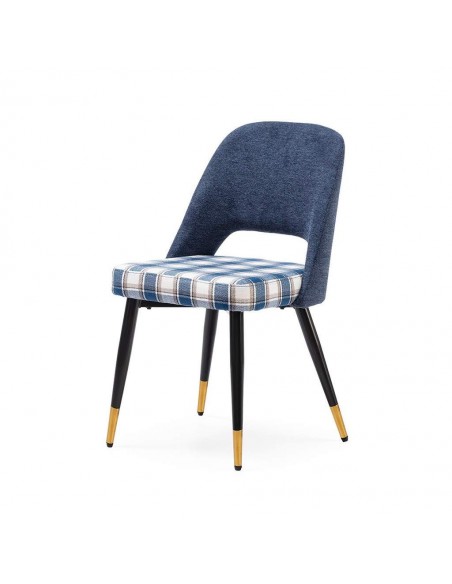 Silla de comedor en tejido de cuadros combinado MOCCIA, patas metálicas color negro/dorado.