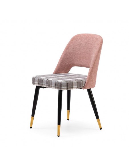 Silla de comedor en tejido de cuadros combinado MOCCIA, patas metálicas color negro/dorado.