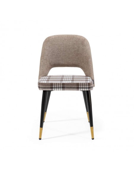 Cadeira de jantar MOCCIA em tecido de quadrados combinado, pernas em metal cor preto/ouro.