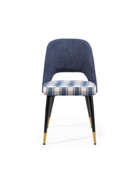 Silla de comedor en tejido de cuadros combinado MOCCIA, patas metálicas color negro/dorado.
