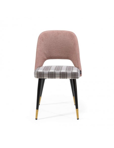 Silla de comedor en tejido de cuadros combinado MOCCIA, patas metálicas color negro/dorado.
