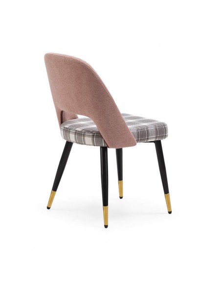 Silla de comedor en tejido de cuadros combinado MOCCIA, patas metálicas color negro/dorado.