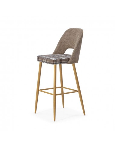 Taburete en tejido de cuadros combinado MOCCIA, patas metálicas simil madera.