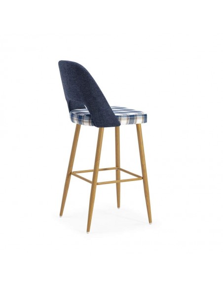 Taburete en tejido de cuadros combinado MOCCIA, patas metálicas simil madera.