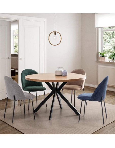 Mesa de comedor de diseño GALA 120 cm. Roble, metal negro.