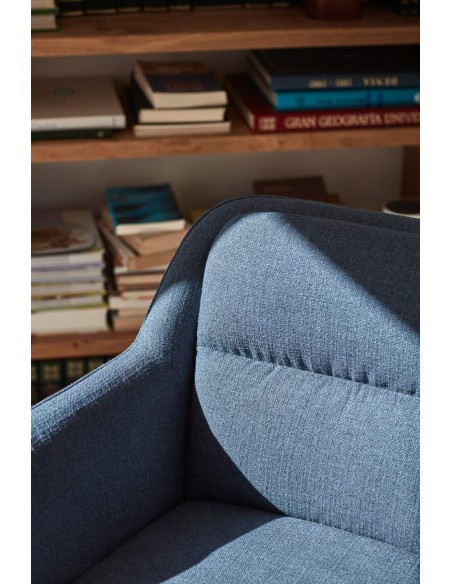 Cadeira de design Teulat sadira, tecido AZUL e pernas de metal preto