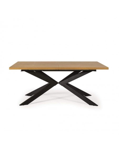 MESA DE JANTAR EXTENDÍVEL KAREM, 180-240 x 100, Carvalho e pés em metal preto.