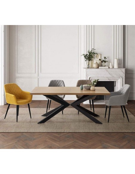MESA EXTENSIBLE KAREM 180-240 x 100, Roble y patas metal Negro.