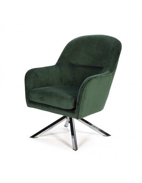 Sillón giratorio de Terciopelo CLYDE con patas de acero cromado.