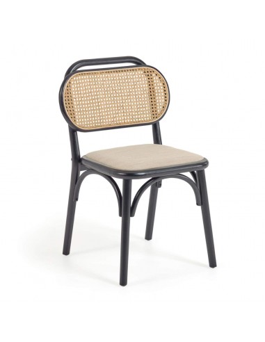 Silla Doriane, madera de olmo acabado lacado negro y asiento de tela