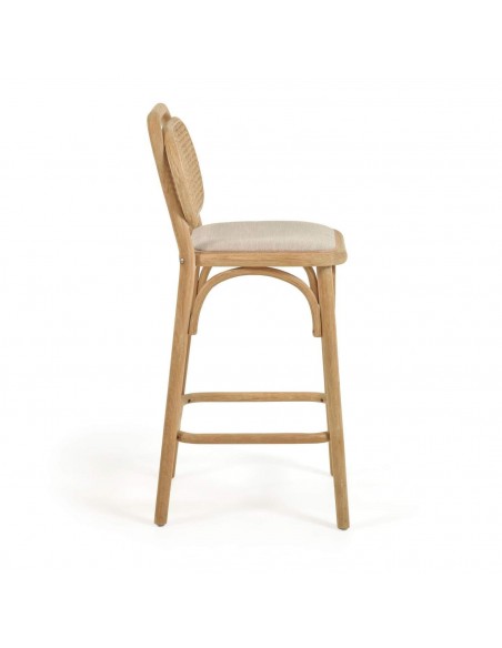 Taburete Doriane madera maciza roble y asiento de tela altura 65 cm.