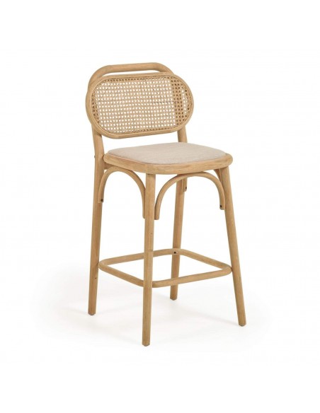 Taburete Doriane madera maciza roble y asiento de tela altura 65 cm.