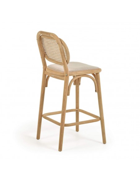 Taburete Doriane madera maciza roble y asiento de tela altura 65 cm.