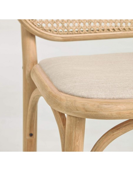 Taburete Doriane madera maciza roble y asiento de tela altura 65 cm.