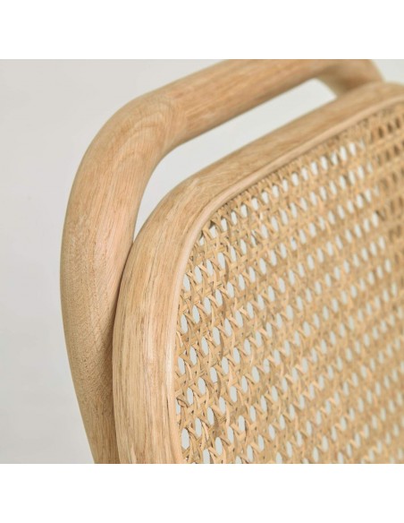 Taburete Doriane madera maciza roble y asiento de tela altura 65 cm.