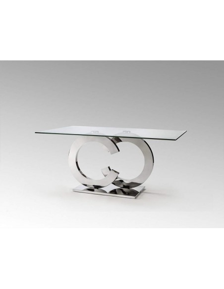 SCHULLER MESA DE COMEDOR CASANDRA 200 X 100, CRISTAL y PATAS DE ACERO INOX.
