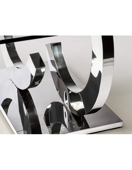 SCHULLER MESA DE COMEDOR CASANDRA 180 X 90, CRISTAL y PATAS DE ACERO INOX.