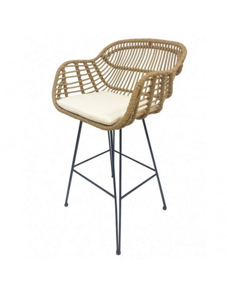 Tamborete com braços GLORY, exterior, almofada, rattan e metal