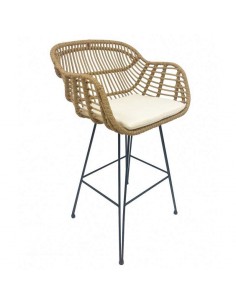 Taburete con brazos GLORY, exterior, cojín, ratán y metal