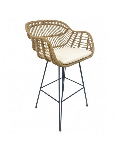 Taburete con brazos GLORY, exterior, cojín, ratán y metal