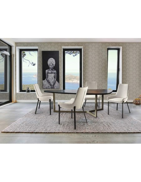 SCHULLER SILLA DIANE, metal NEGRO, tejido BLANCO-HILO GRIS.