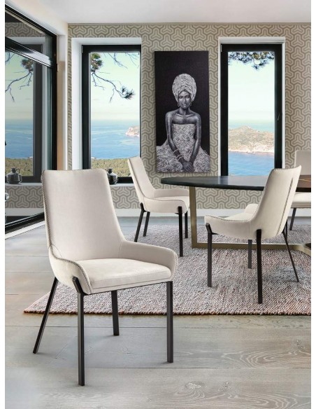 SCHULLER SILLA DIANE, metal NEGRO, tejido BLANCO-HILO GRIS.