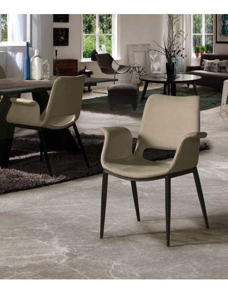 SCHULLER SILLA con brazos SOWA, tejido BEIGE y metal negro