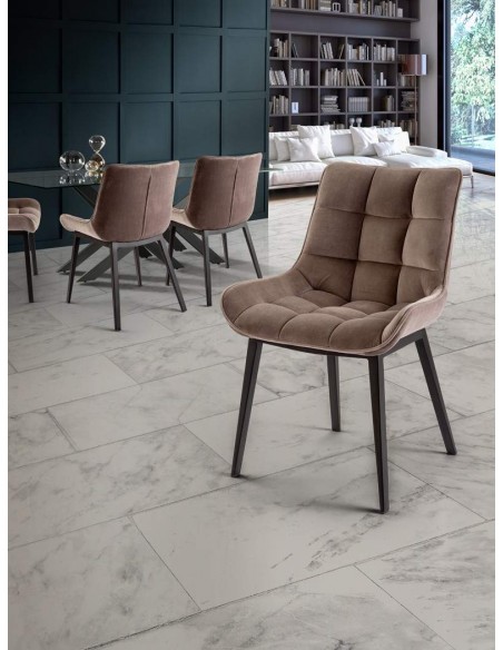 SCHULLER SILLA DEVANY, tejido terciopelo PIEDRA y metal NEGRO