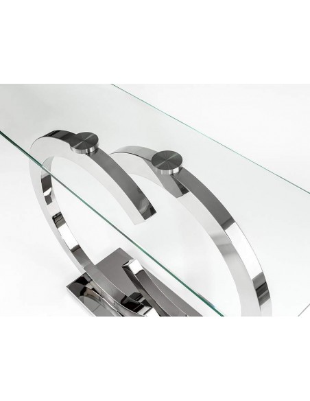 SCHULLER CONSOLA CASANDRA 120 X 38, CRISTAL y PATAS DE ACERO INOX.