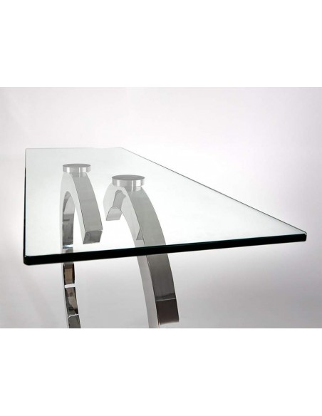 SCHULLER CONSOLA CASANDRA 120 X 38, tampo DE VIDRO E base AÇO INOXIDÁVEL.