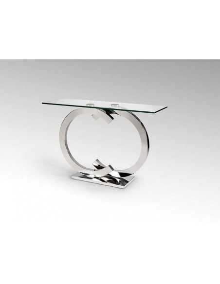 SCHULLER CONSOLA CASANDRA 120 X 38, CRISTAL y PATAS DE ACERO INOX.