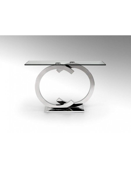 SCHULLER CONSOLA CASANDRA 120 X 38, CRISTAL y PATAS DE ACERO INOX.