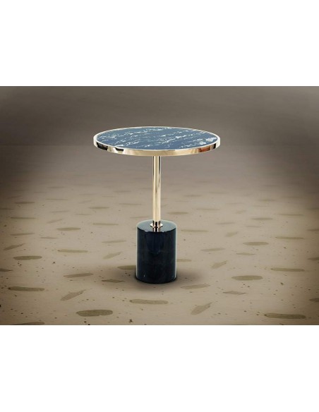 SCHULLER MESA AUXiLIAR DEKALA 46cm, Mármol y cristal NEGRO con ORO