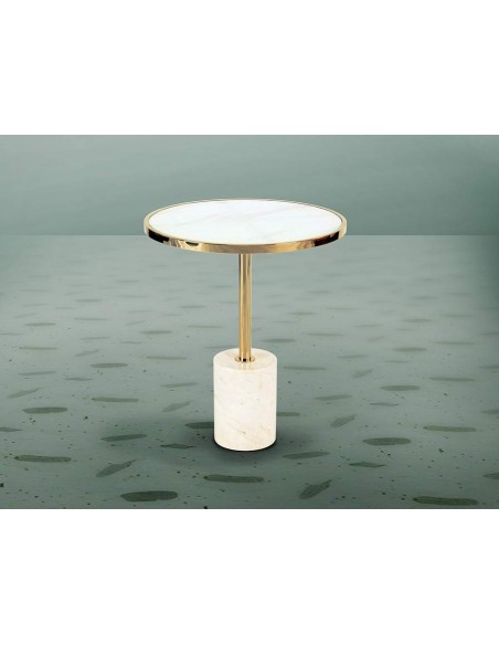 MESA DE APOIO SCHULLER DEKALA 46 cm, Mármore e vidro BRANCO com DOURADO