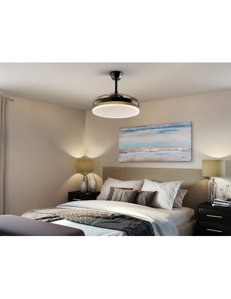 SCHULLER VENTILADOR techo VENTO 50/100 cm. Aspas escamoteables. Negro y oro.