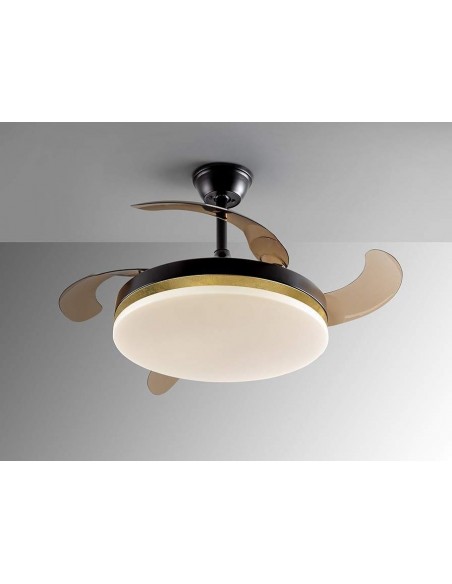 VENTILADOR DE TETO SCHULLER VENTO 50/100 cm. Lâminas retráteis. Negro e Ouro.
