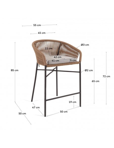 Taburete terraza Yanet 65 de cuerda, acero galvanizado