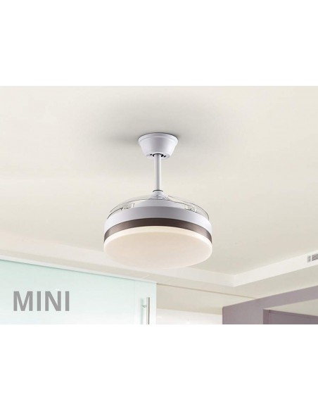 SCHULLER VENTILADOR MINI de techo VENTO 40/90 cm. Aspas escamoteables. Blanco y Bronce.