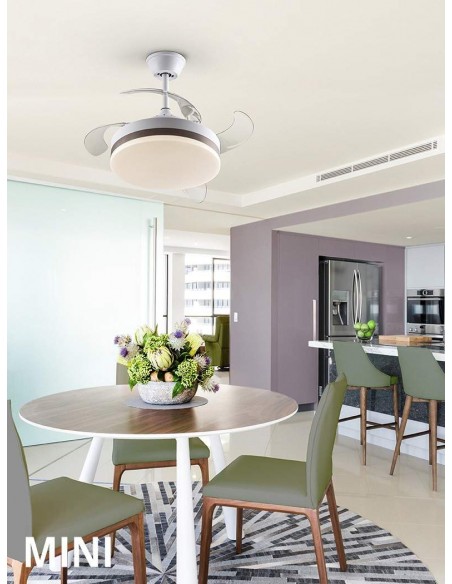 SCHULLER VENTILADOR MINI de techo VENTO 40/90 cm. Aspas escamoteables. Blanco y Bronce.