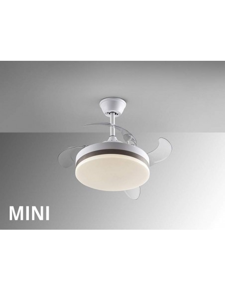 VENTILADOR MINI DE TETO SCHULLER VENTO 40/90 cm. Lâminas retráteis. Branco e Bronce.