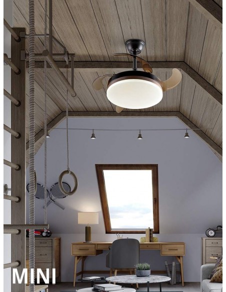 VENTILADOR MINI DE TETO SCHULLER VENTO 40 / 90 cm. lâminas retráteis. Preto e Bronce.