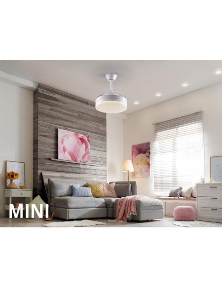 SCHULLER VENTILADOR MINI de techo VENTO 40/90 cm. Aspas escamoteables. Blanco.
