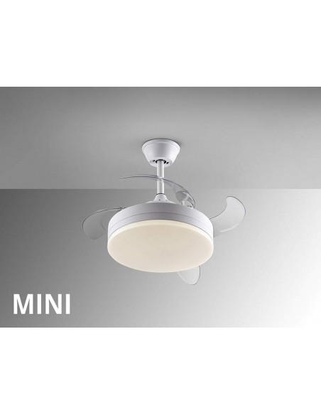 VENTILADOR MINI DE TETO SCHULLER VENTO 40/90 cm. Lâminas retráteis. Branco.
