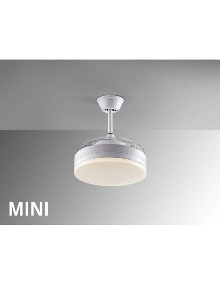VENTILADOR MINI DE TETO SCHULLER VENTO 40/90 cm. Lâminas retráteis. Branco.