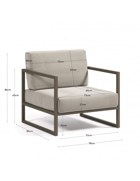 Poltrona exterior Comova, tecido cinza claro e alumínio verde.