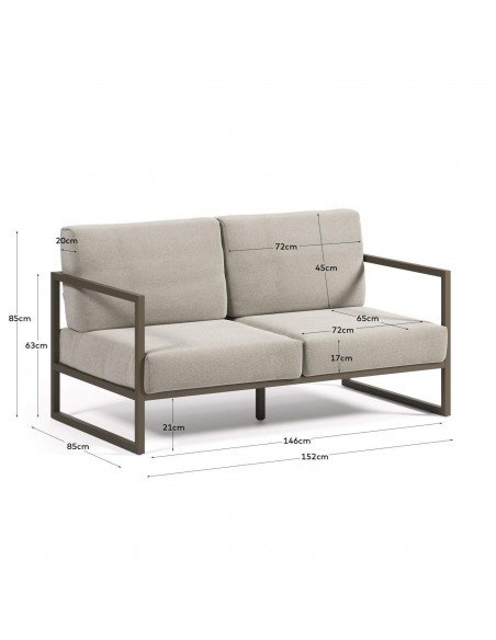 Sofá exterior Comova 150 cm, 2 plazas gris claro y de aluminio verde